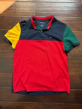 Vintage Tommy Hilfiger Custom Fit Colorblock Flag Pique Polo Shirt Medium
